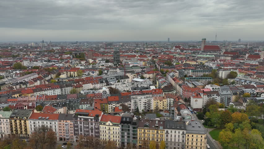 day time munich cityscape aerial panorama 4k germany