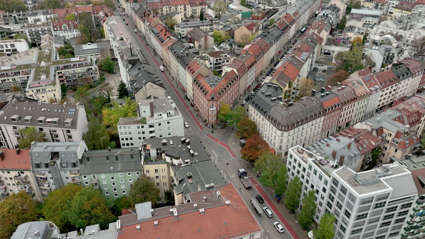 day time munich city traffic streets aerial panorama 4k germany
