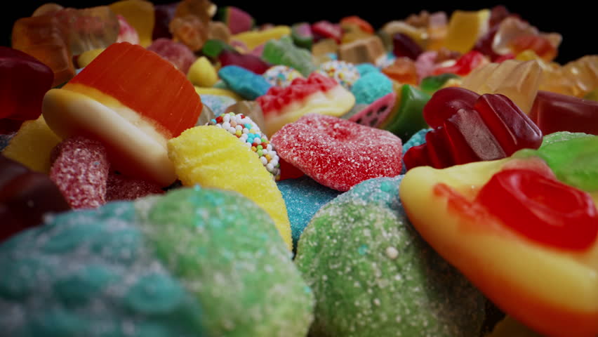Vibrant Colors of Jelly Gummy Candies,Sweet Bears With Sugary Coating.Macro view
