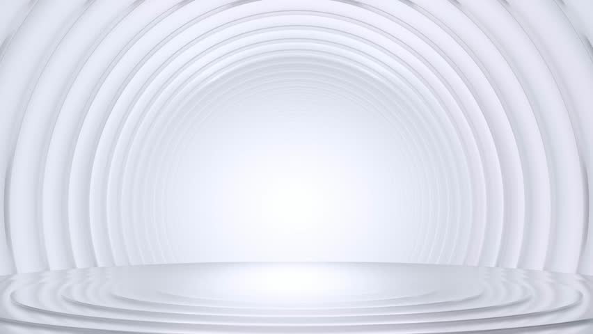 3D render of a clean white circular stage with layered arches forming a tunnel, perfect for product display, branding, or presentation.