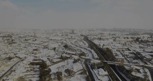Data processing animation overlaying snow-covered cityscape in urban environment. Technology, digital, futuristic, analytics, network, winter - Powered by Shutterstock - Get 15% off with code: PIKWIZARD15