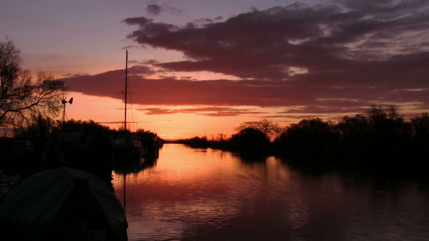 Sunrise on the river, tranquil scene, timelapse