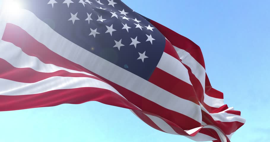 United States Flag waving and rotating camera V06