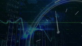 Digital data and clock hands over financial graphs and charts animation. Finance, analytics, data analysis, investment, economy, technology - Powered by Shutterstock - Get 15% off with code: PIKWIZARD15