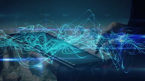 Floating digital heart icons over cityscape with abstract blue wave animation. Technology, futuristic, virtual, connectivity, urban - Powered by Shutterstock - Get 15% off with code: PIKWIZARD15