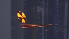 In server room, warning sign with radiation symbol and Immediate Action Required. Cybersecurity, network, danger, hazard, technology, alert - Powered by Shutterstock - Get 15% off with code: PIKWIZARD15