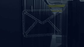 Glowing email icon animating over dark server room background with technology theme. digital, communication, animation, networking, futuristic, data - Powered by Shutterstock - Get 15% off with code: PIKWIZARD15