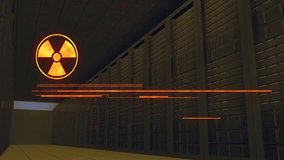 Animation with warning text and radiation symbol over server room background. Technology, digital, cybersecurity, safety, hazard, alert - Powered by Shutterstock - Get 15% off with code: PIKWIZARD15