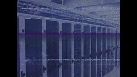 Server racks in data center with animation glitch effect overlaying rows. Technology, network, infrastructure, digital, database, cybersecurity - Powered by Shutterstock - Get 15% off with code: PIKWIZARD15