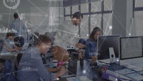 In office, diverse business people with network connections and data processing animation. technology, innovation, teamwork, collaboration, digital, connectivity - Powered by Shutterstock - Get 15% off with code: PIKWIZARD15