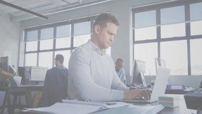 Business people working at office desks with network connections animation overlay. technology, connectivity, collaboration, team, professional, digital - Powered by Shutterstock - Get 15% off with code: PIKWIZARD15