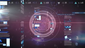 Digital data charts and graphs animation over futuristic circular interface. Analytics, innovation, technology, finance, statistics, virtual - Powered by Shutterstock - Get 15% off with code: PIKWIZARD15