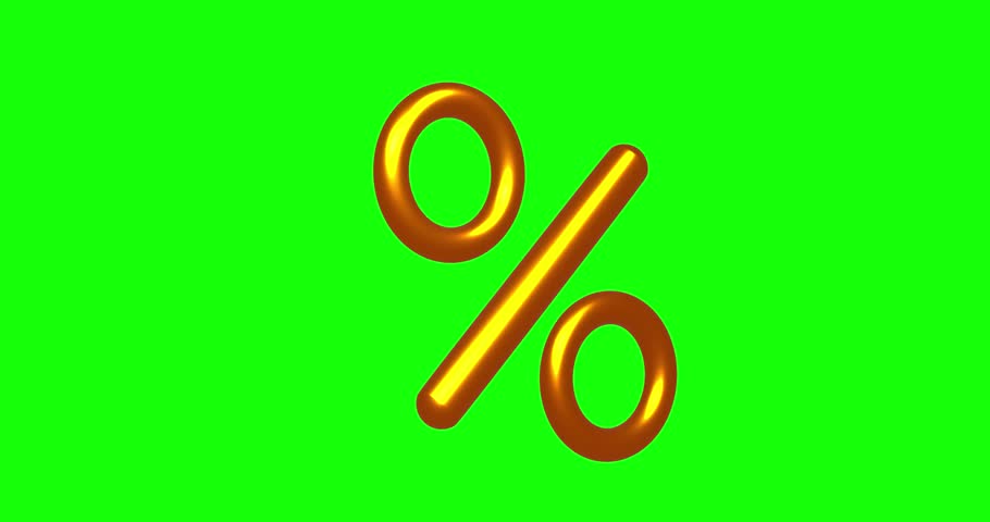 Percent on green monochrome background. 3d render video.