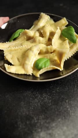 Pappardelle pasta filling main course appetizer vegetables dish fresh delicious gourmet food background on the table rustic food top view copy space  vegetarian and vegan food