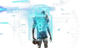 American football player with digital lock and data processing animation overlay. Athlete, technology, sports, analysis, cybersecurity, innovation - Powered by Shutterstock - Get 15% off with code: PIKWIZARD15