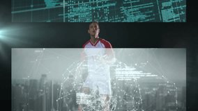 Soccer player interacting with digital code animation in virtual environment. Technology, innovation, virtual reality, athlete, programming, interface - Powered by Shutterstock - Get 15% off with code: PIKWIZARD15