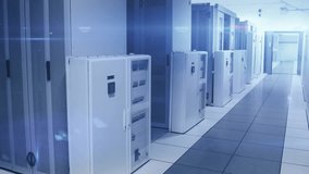 Data processing animation over servers in modern data center hallway. Technology, networking, data storage, cloud computing, digital, cybersecurity - Powered by Shutterstock - Get 15% off with code: PIKWIZARD15