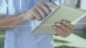 Using tablet with data processing animation overlay, healthcare professional working. Technology, digital, innovation, medical, analysis - Powered by Shutterstock - Get 15% off with code: PIKWIZARD15