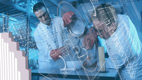 Scientists working in laboratory with digital data processing animation overlay. Science, technology, innovation, research, data analysis, futuristic - Powered by Shutterstock - Get 15% off with code: PIKWIZARD15