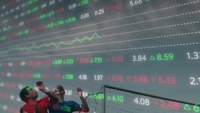 Soccer players in action over financial stock market data animation. Sports, finance, investment, athletics, competition, economy - Powered by Shutterstock - Get 15% off with code: PIKWIZARD15