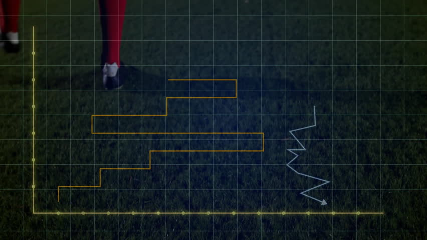 Animation of bar and line graphs overlaying soccer ball on grass field. Data, analytics, sports, chart, growth, teamwork - Powered by Shutterstock - Get 15% off with code: PIKWIZARD15