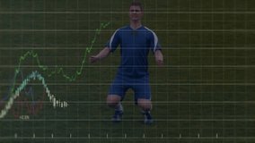 Soccer player celebrating on field with financial graph overlay animation. Sports, athlete, celebration, success, finance, economy - Powered by Shutterstock - Get 15% off with code: PIKWIZARD15