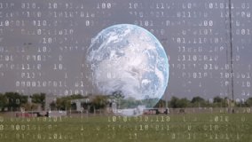 Soccer player kicking ball with digital data and Earth animation overlay. Football, athlete, virtual, technology, innovation, globe - Powered by Shutterstock - Get 15% off with code: PIKWIZARD15