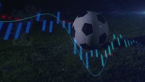 Soccer ball on grass with financial data processing animation overlay. Finance, technology, sports, analysis, digital - Powered by Shutterstock - Get 15% off with code: PIKWIZARD15