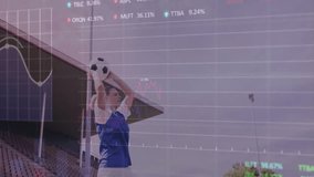 Preparing to throw ball, soccer player with animation of financial data overlay. athlete, sports, analysis, technology, futuristic, performance - Powered by Shutterstock - Get 15% off with code: PIKWIZARD15