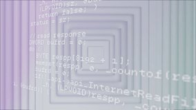 Programming code overlay on gradient background with white geometric shapes animation. Technology, coding, digital, abstract, futuristic, innovation - Powered by Shutterstock - Get 15% off with code: PIKWIZARD15