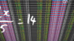 Colorful financial data overlaying mathematical equations on spreadsheet in animation. Finance, analytics, business, economy, mathematics, calculation - Powered by Shutterstock - Get 15% off with code: PIKWIZARD15