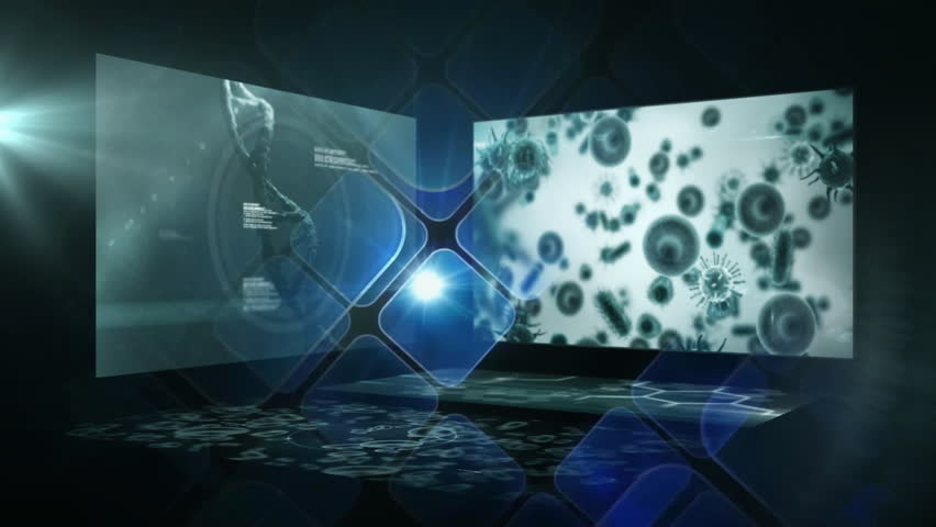 Scientific data processing animation over microscopic view of bacteria and viruses. Biotechnology, microbiology, genetics, analysis, innovation, pathogens - Powered by Shutterstock - Get 15% off with code: PIKWIZARD15