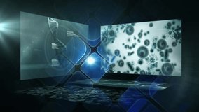 Scientific data processing animation over microscopic view of bacteria and viruses. Biotechnology, microbiology, genetics, analysis, innovation, pathogens - Powered by Shutterstock - Get 15% off with code: PIKWIZARD15
