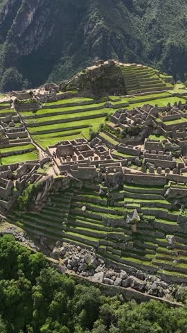 Machu Picchu, Peru. Aerial view. Vertical video