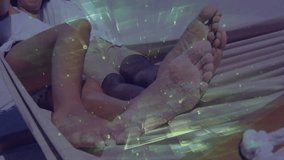 Couple relaxing on beach with digital data processing animation overlay. Vacation, technology, relaxation, leisure, analytics, futuristic - Powered by Shutterstock - Get 15% off with code: PIKWIZARD15