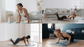 Group of diverse people participating in different athletic exercises indoors. They focus on strength and wellness, showcasing distinct workout styles and techniques. - Powered by Shutterstock - Get 15% off with code: PIKWIZARD15