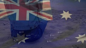 Person on beach with Australian flag and data processing animation overlay. patriotism, technology, celebration - Powered by Shutterstock - Get 15% off with code: PIKWIZARD15
