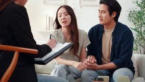 Psychologist counseling with couple of marriage and assistance mental health, psychotherapy and therapy, husband and wife consultation with psychologist for relation, couple and relation. - Powered by Shutterstock - Get 15% off with code: PIKWIZARD15