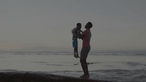 Father and child walking on beach with network connections animation overlay. Family, bonding, communication, technology, digital, connectivity - Powered by Shutterstock - Get 15% off with code: PIKWIZARD15