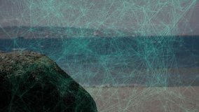 Network of connections and data processing animation over coastal landscape. Technology, digital, networking, communication, connectivity, innovation - Powered by Shutterstock - Get 15% off with code: PIKWIZARD15