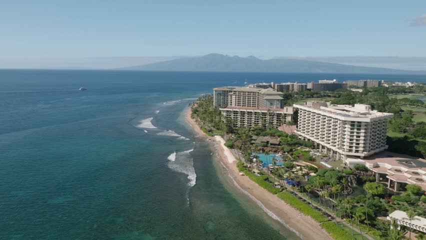 Maui Coast Kaanapali Drone Shot Hawaii Travel Resort Aerial Footage Close