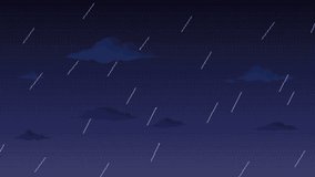 Pixel art rain and lightning strikes animation. Clouds floating in the sky seamless loop animated video. Rainy and stormy weather retro video game style. - Powered by Shutterstock - Get 15% off with code: PIKWIZARD15