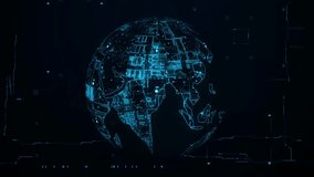 Futuristic Digital Globe Earth Animation, Futuristic digital globe with glowing lines and data points on a dark background - Powered by Shutterstock - Get 15% off with code: PIKWIZARD15
