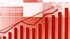 Abstract Financial Graph with Upward Trend Animation, Abstract financial graph with upward trend on a red background, featuring bar charts and a world map overlay - Powered by Shutterstock - Get 15% off with code: PIKWIZARD15