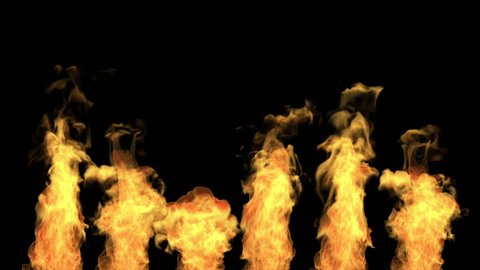fire isolated on black background, ignition, separated tongues of flame, white smoke, alpha channel, hd, 1920x1080