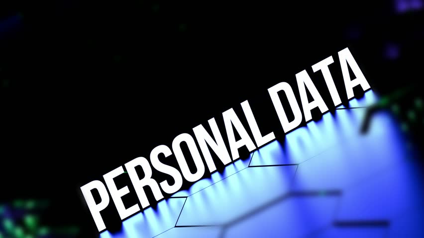 PERSONAL DATA text, luminous neon lettering. PERSONAL DATA text, word neon. Personal data concept of personal data security,animation. 3D render