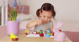 Little child girl paint Easter eggs at home. kid is preparing for Easter. - Powered by Shutterstock - Get 15% off with code: PIKWIZARD15