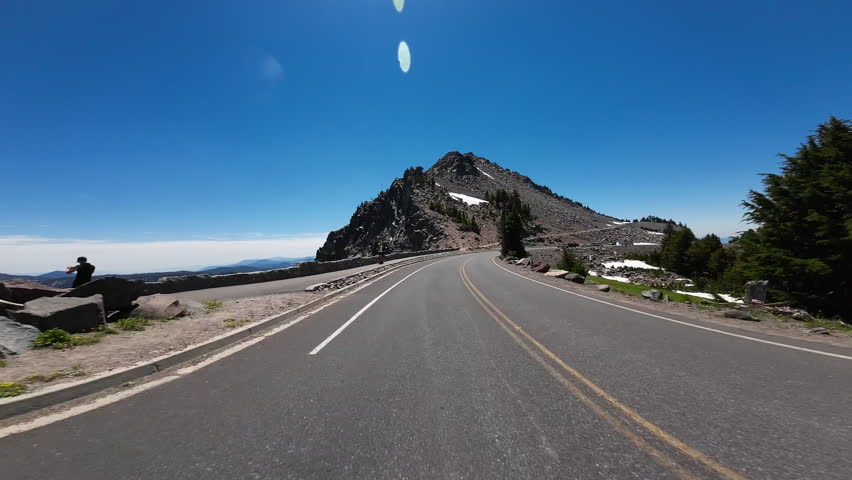 Crater Lake National Park West Section Rim Drive Northbound Watchman to Meriam Point 01 Rear View Driving Plates Oregon USA Ultra Wide