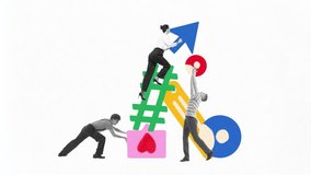 Employees, workers lifting massive paper plane filled with social media elements. Teamwork in digital marketing, online collaboration. Stop motion, animation. Concept of networking - Powered by Shutterstock - Get 15% off with code: PIKWIZARD15