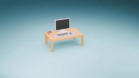 A 3D animation of a business and data analysis theme with a modern desk setup. Features growth charts, bar graphs, and pie charts appearing gradually. - Powered by Shutterstock - Get 15% off with code: PIKWIZARD15